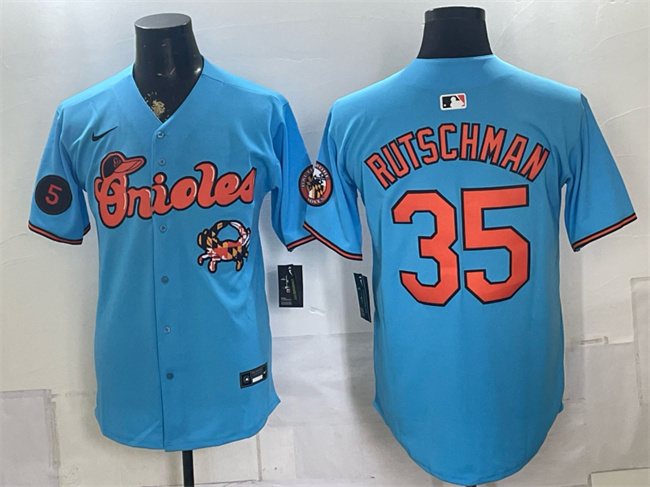 Men's Baltimore Orioles #35 Adley Rutschman Blue With Patch Vapor Premier Limited Stitched Baseball Jersey